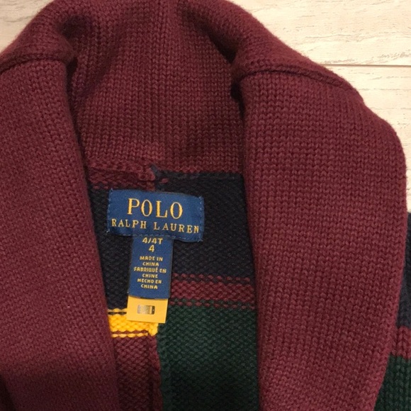 Polo by Ralph Lauren Kids Burgundy and Navy Striped Sweater - Picture 2 of 4